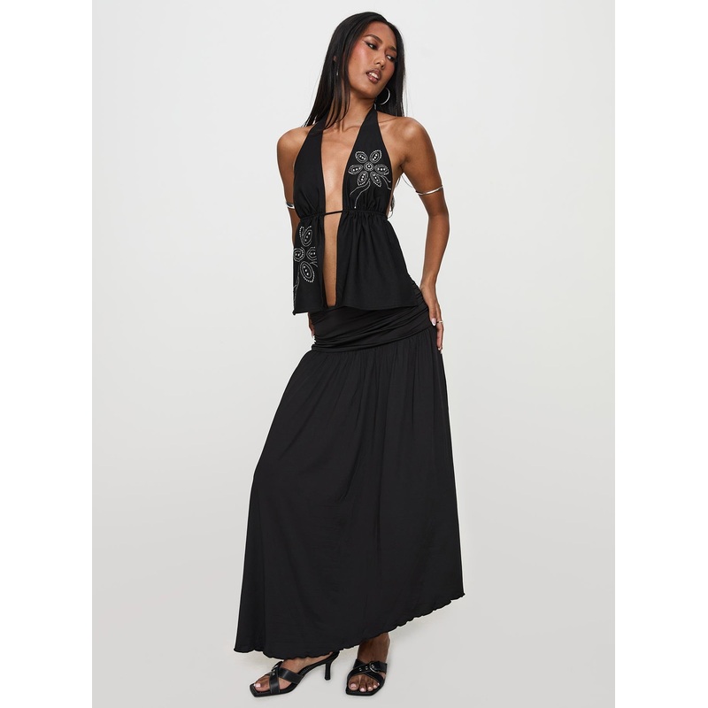 Gezabele Asymmetrical Maxi Skirt Black