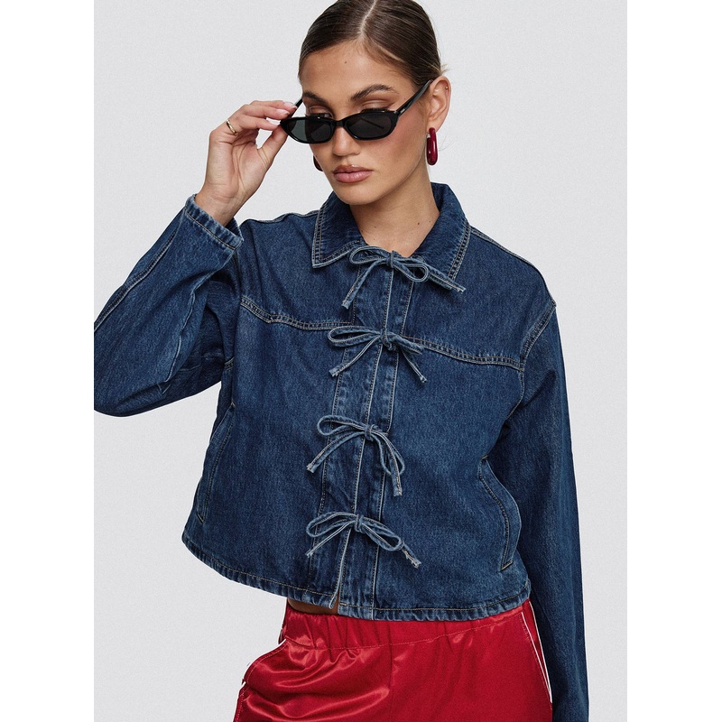 Good On You Bow Detail Jacket Blue Denim