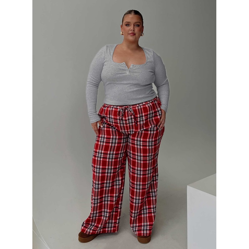 In The Morning Sleep Pant Red Check Curve