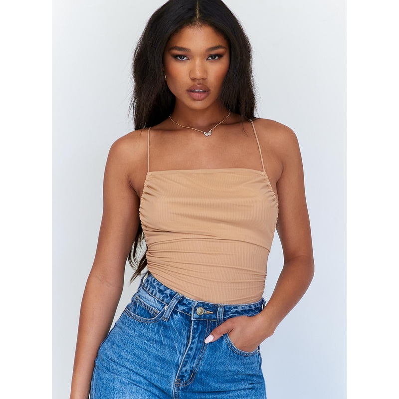 Maverick Ruched Bodysuit Beige