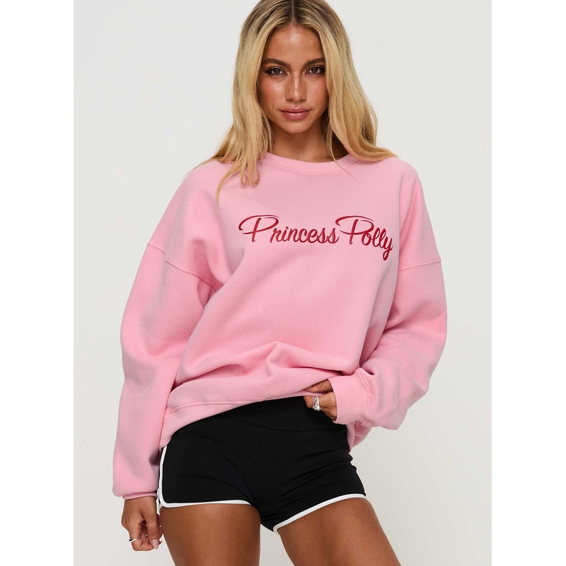 Princess Polly Classic Crew Neck Sweatshirt Bubble Text Pink