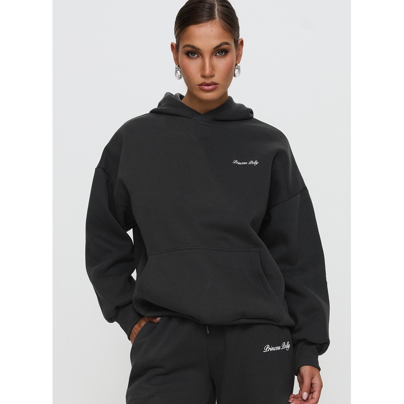 Princess Polly Hooded Sweatshirt Bubble Script Grey