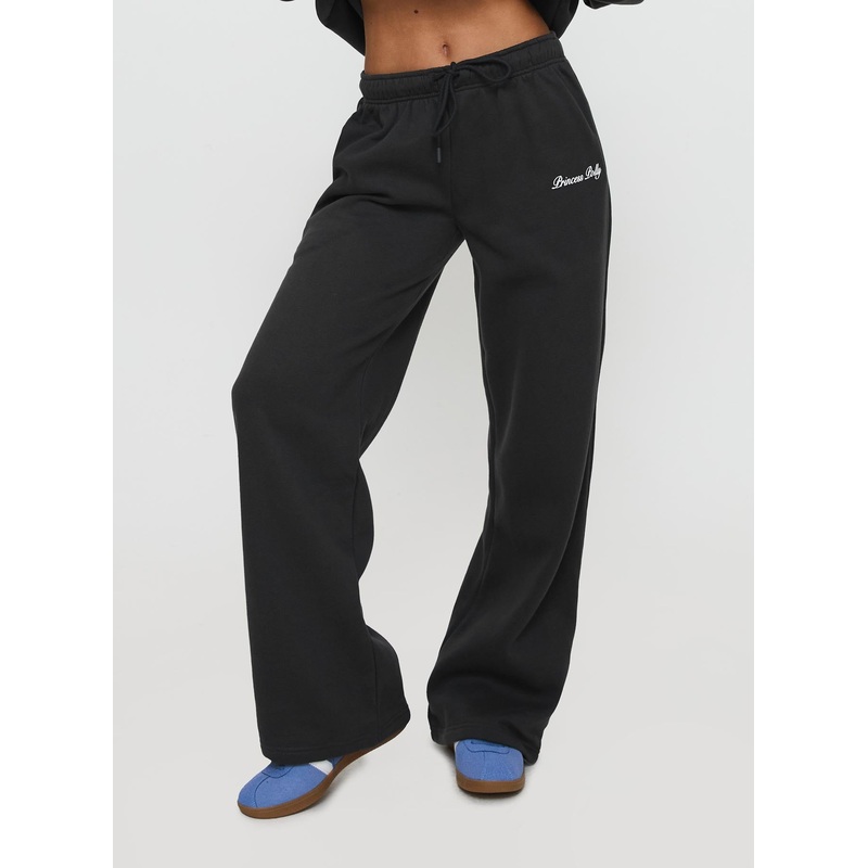 Princess Polly Wide Leg Track Pant Bubble Script Charcoal