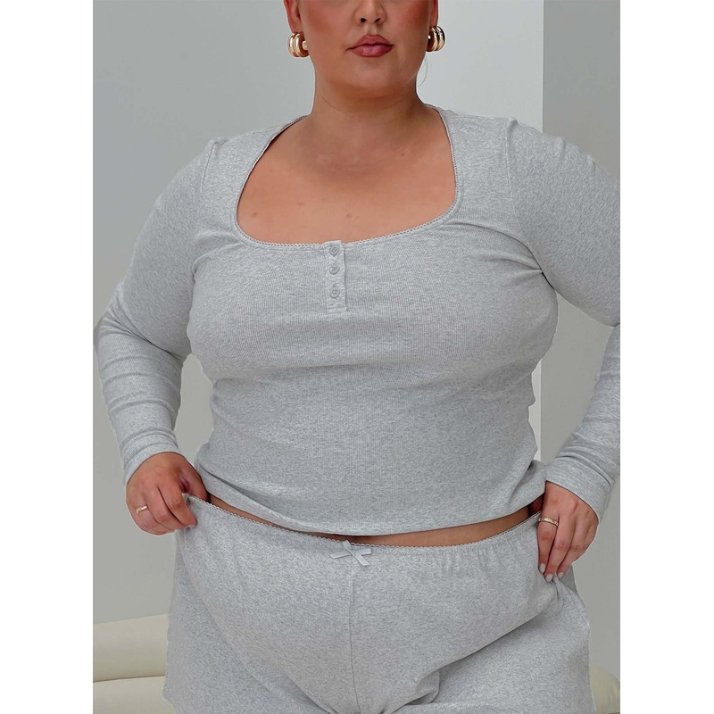 Sleepytea Rib Sleep Long Sleeve Top Grey Curve