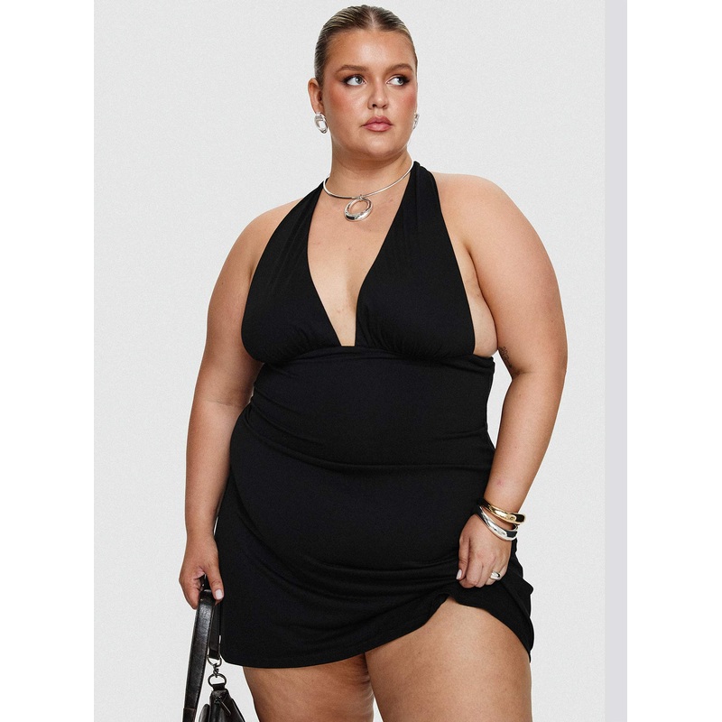 Tinisie Halter Mini Dress Black Curve
