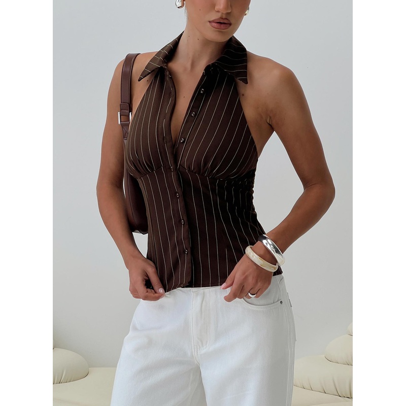 Victorie Halter Top Chocolate Stripe